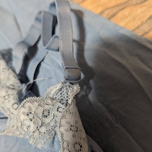 Knix Nightgown in Blue with Lace V Neck and Adjustable Straps Flowy Bottom - Picture 3 of 6